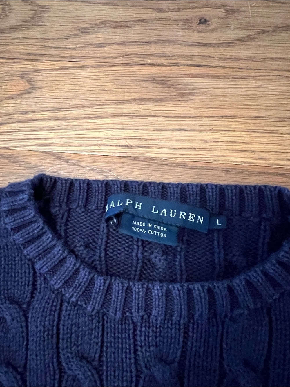 Polo by Ralph Lauren Navy Cable Crewneck Sweater with Green Pony - Picture 2 of 2
